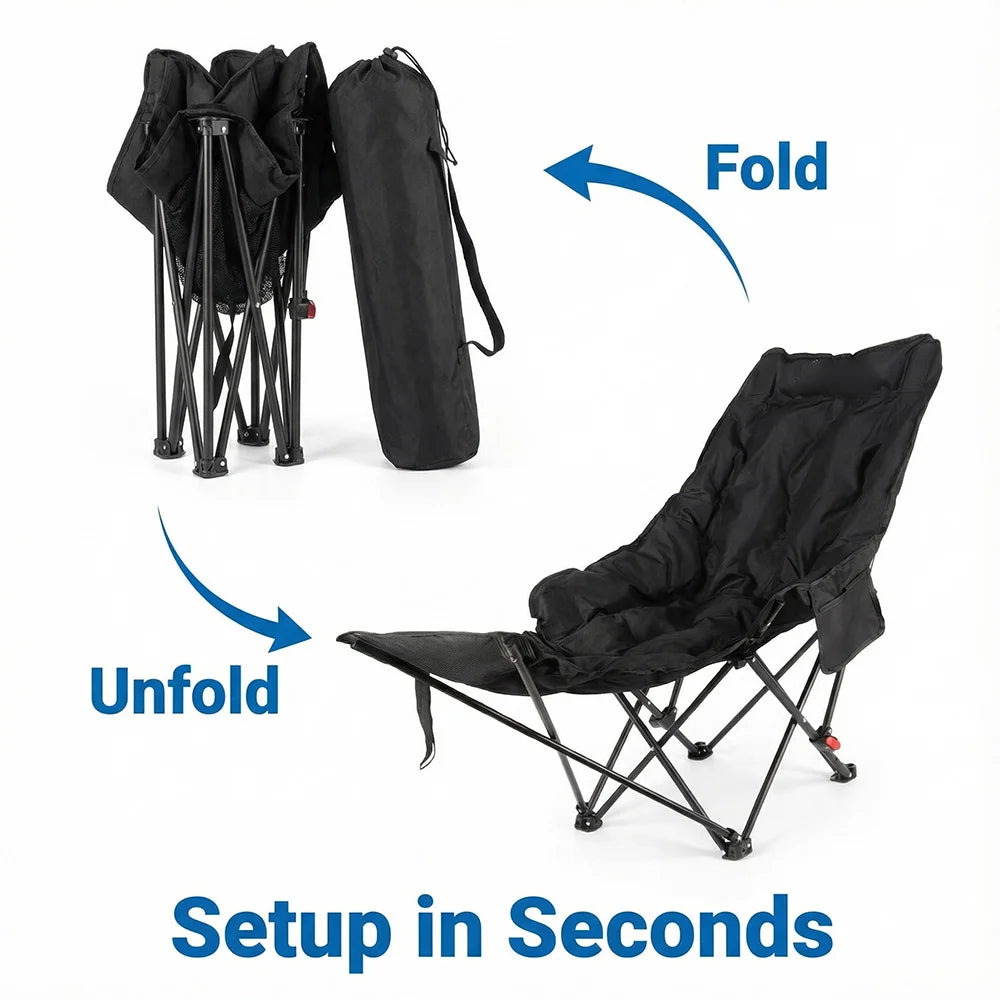 Outdoor Recliner Padded Chair With Storage Bag.