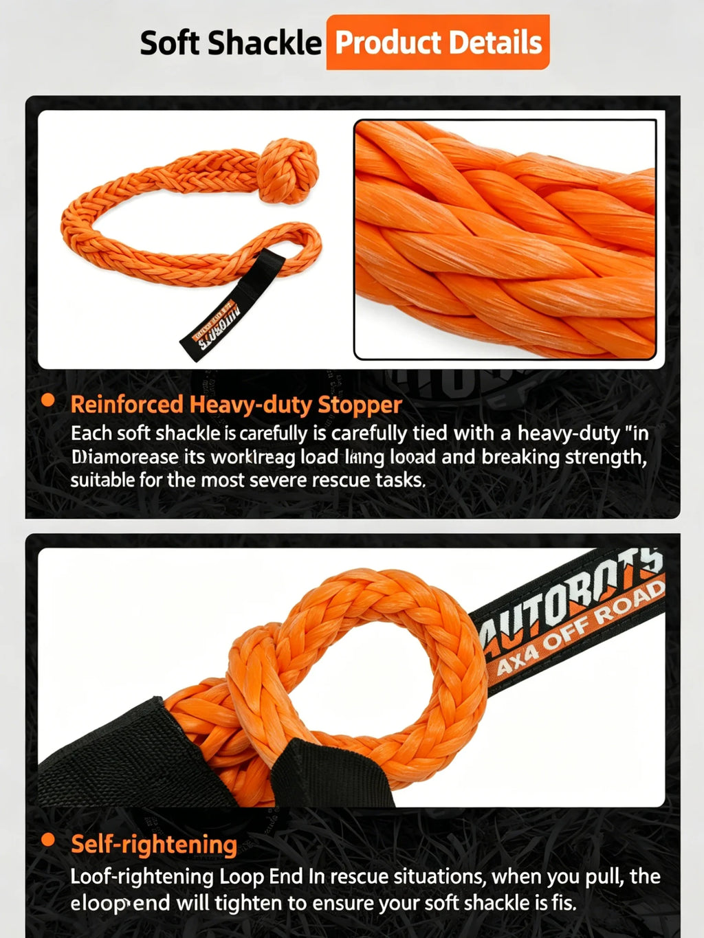 2 Winch Soft Shackle+Blue Recovery Ring Set Soft Shackle Synthetic Rope
