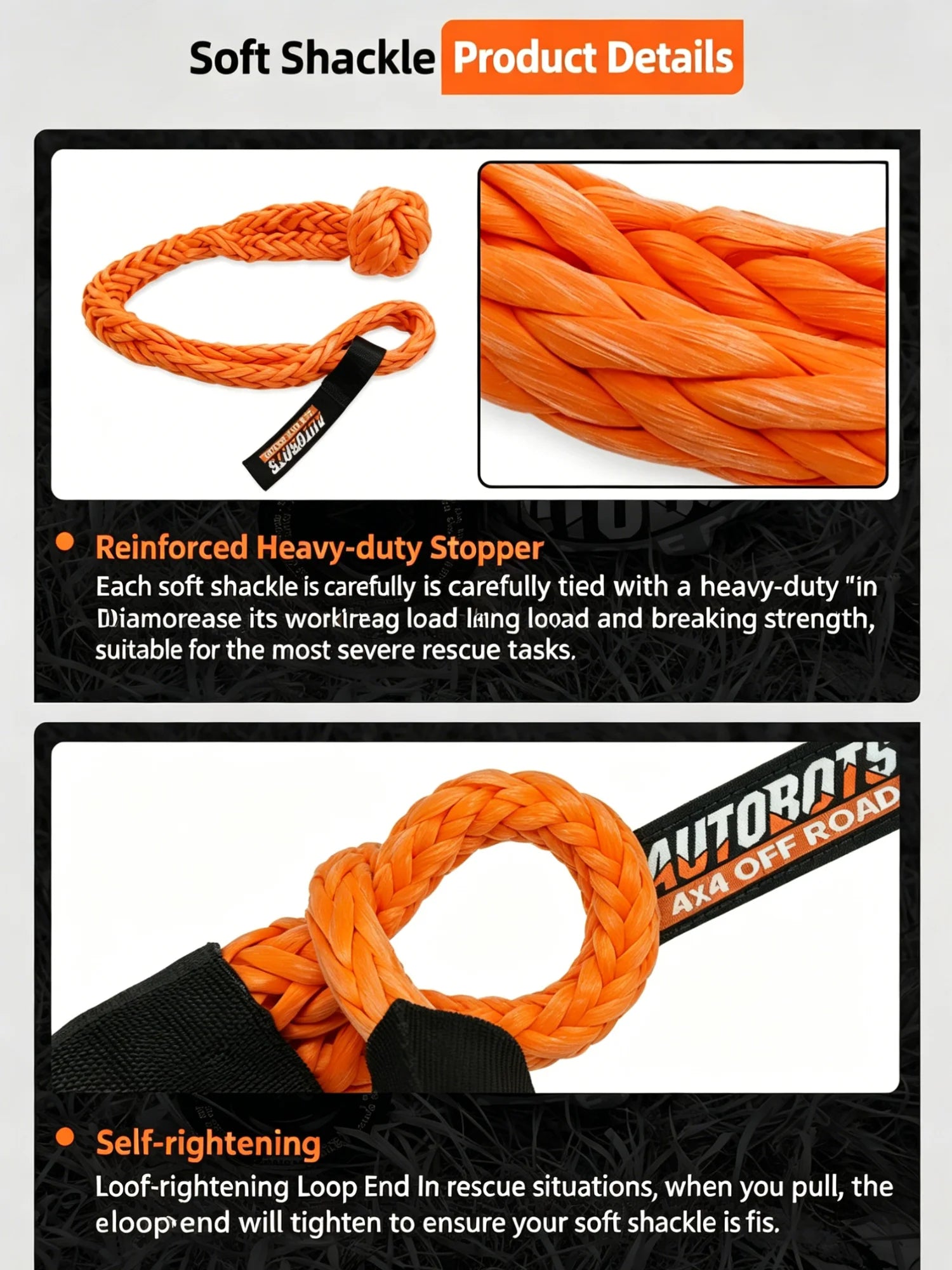 2 Winch Soft Shackle+Blue Recovery Ring Set Soft Shackle Synthetic Rope
