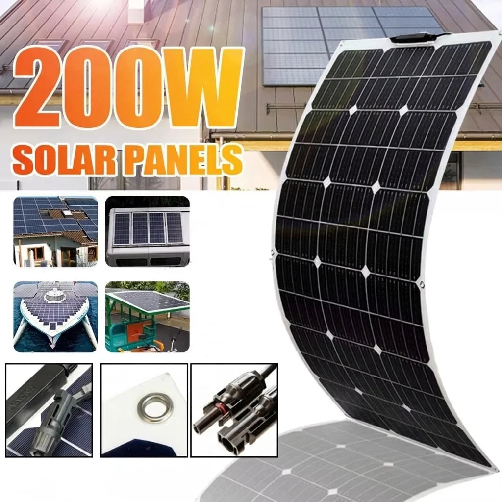 200W 18V Flexible Solar Panel Module 18V High Efficiency Battery Charger Module Waterproof Monocrystalline Boat Car RV Marine