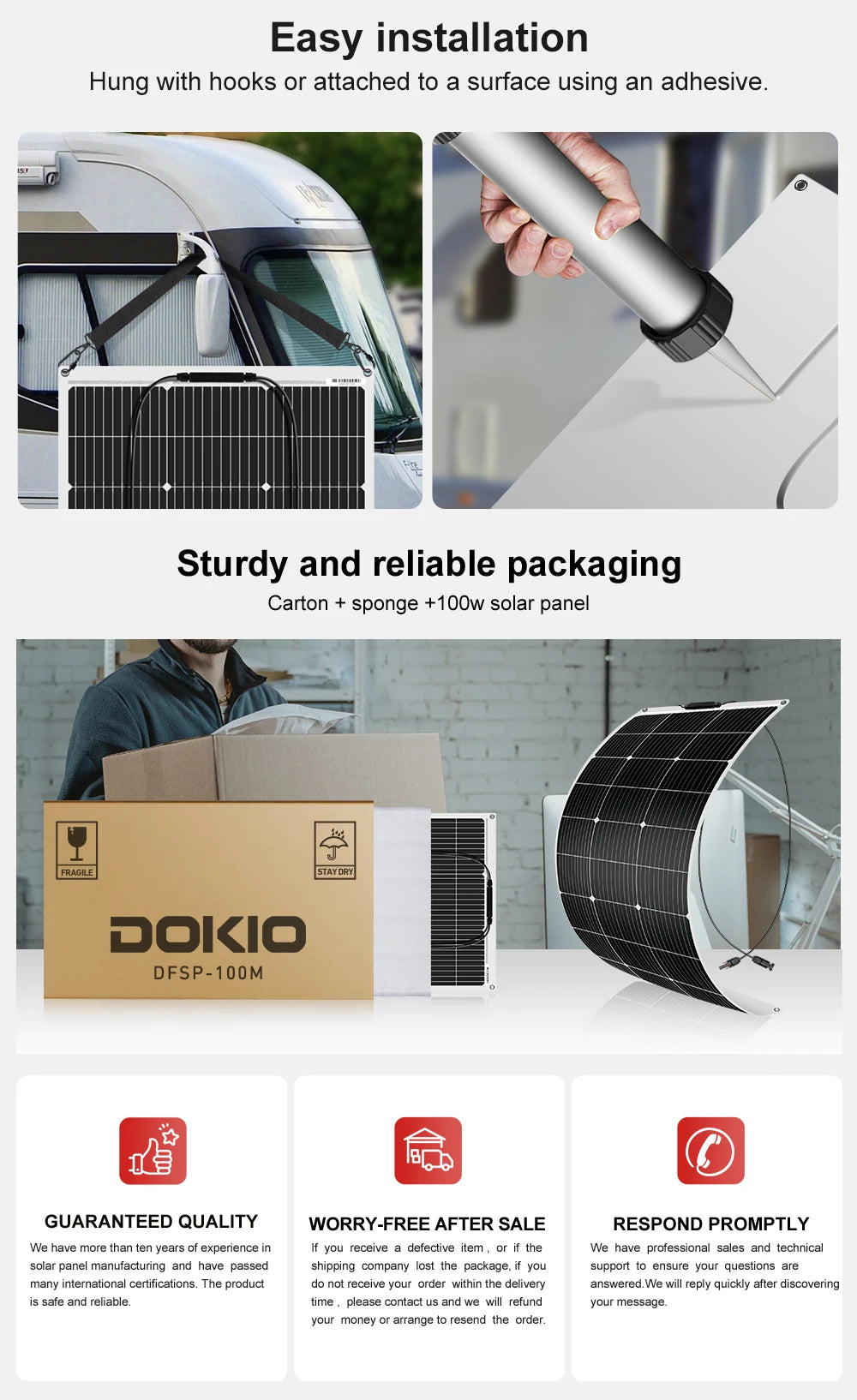 DOKIO 18V 100W Flexible Solar Panel Complete With 12V Battery Charging Controller