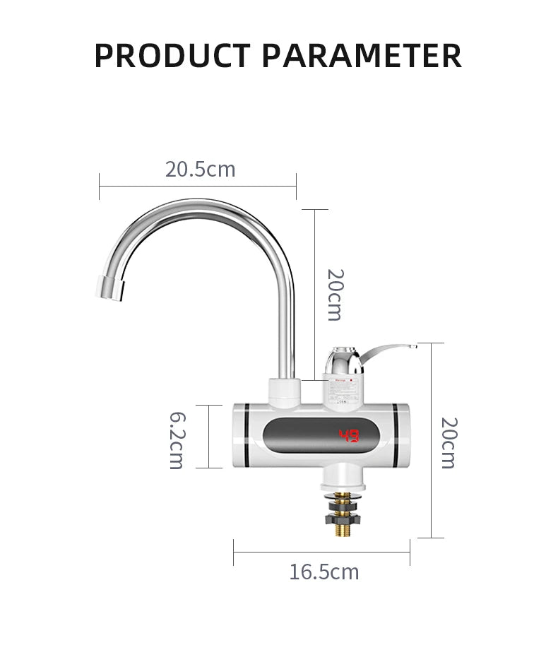 3-Second Instant Hot Water Tap Electric Heater Faucet, Cold & Hot Dual Use, Digital Temperature Display, Kitchen Bathroom Water