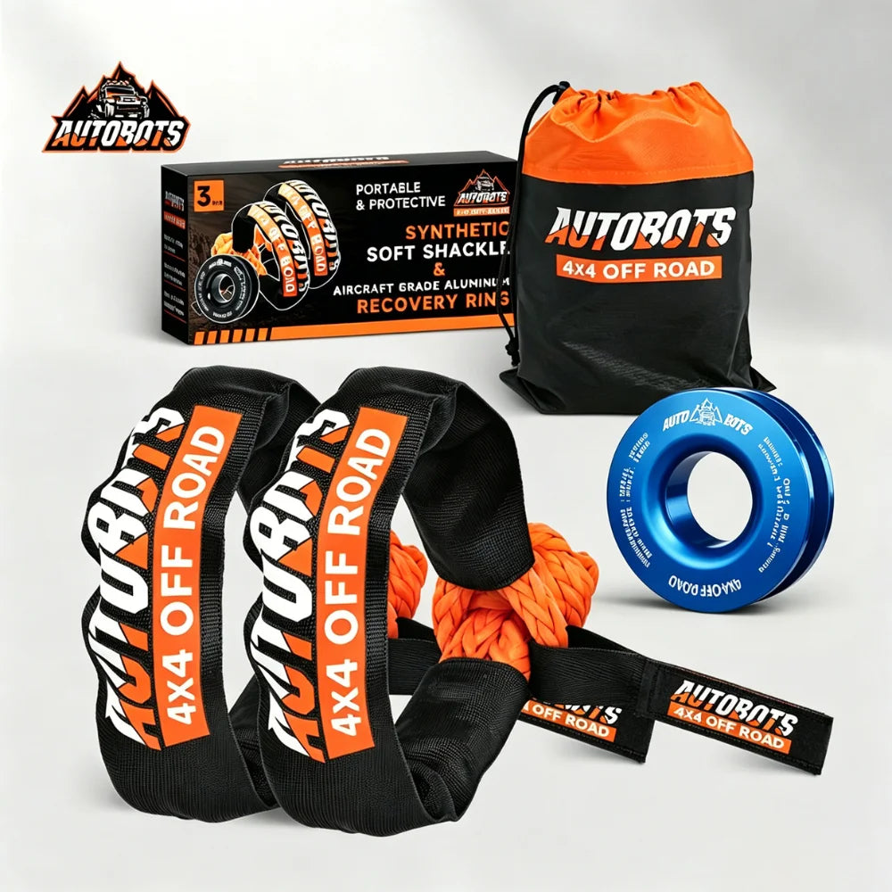 2 Winch Soft Shackle+Blue Recovery Ring Set Soft Shackle Synthetic Rope