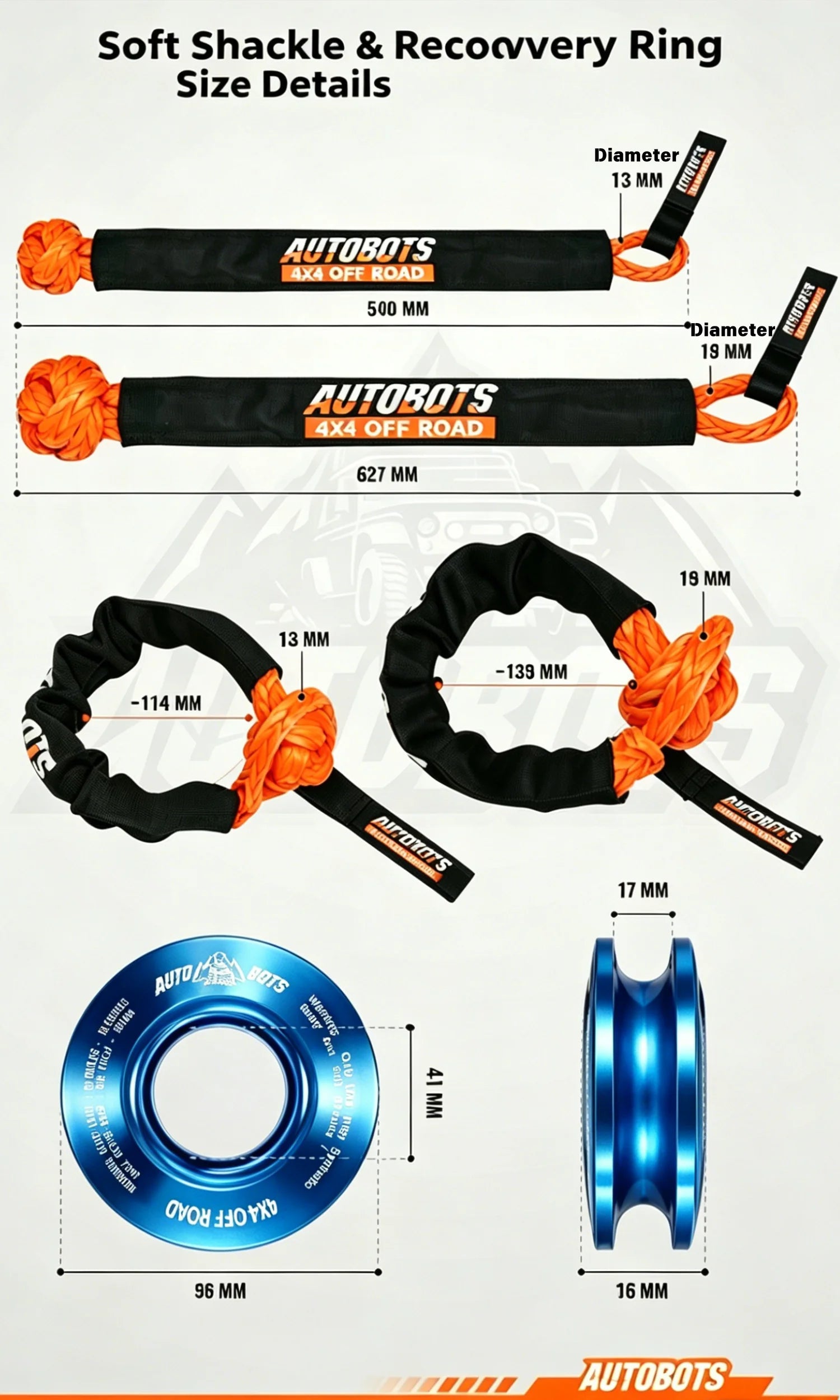 2 Winch Soft Shackle+Blue Recovery Ring Set Soft Shackle Synthetic Rope