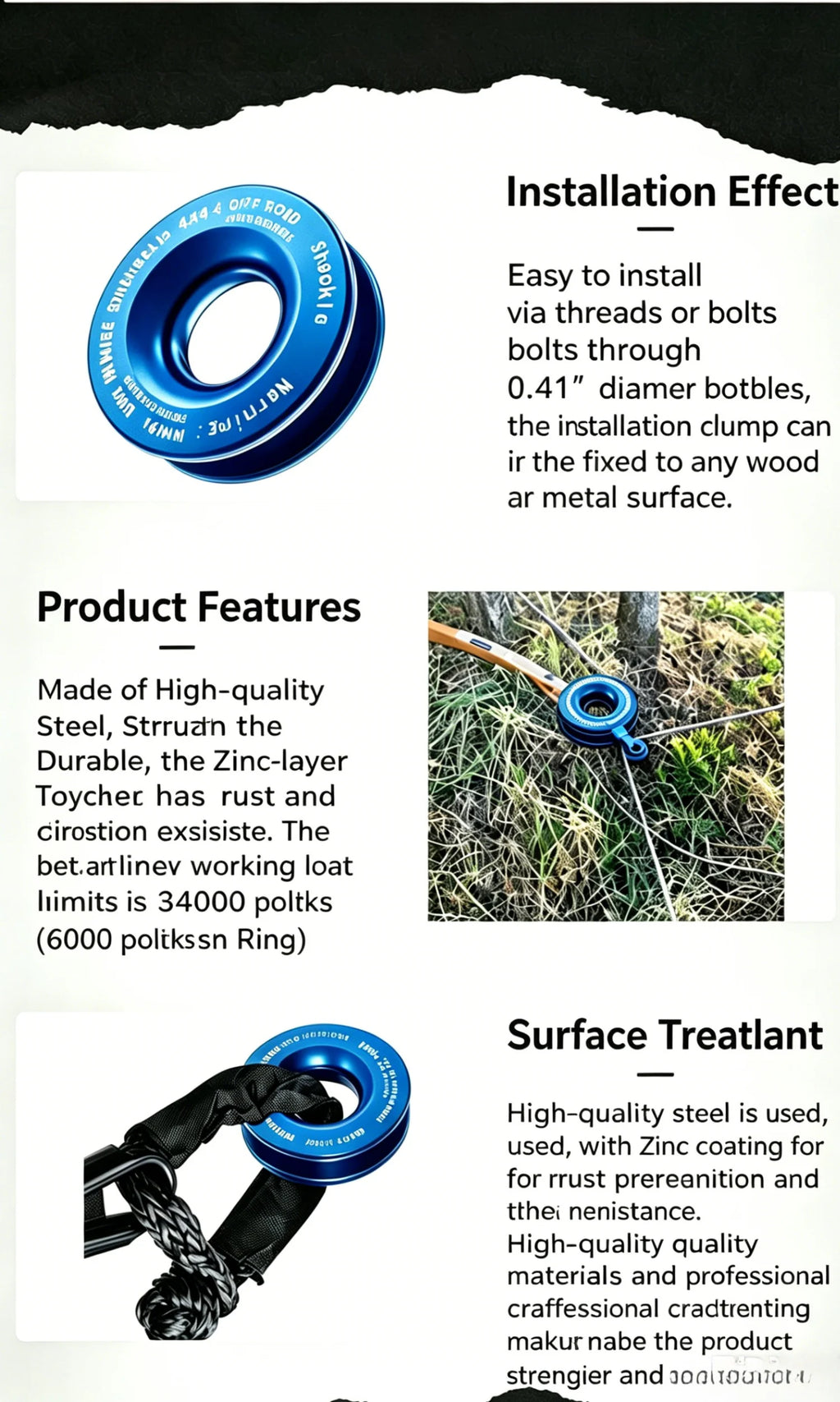 2 Winch Soft Shackle+Blue Recovery Ring Set Soft Shackle Synthetic Rope