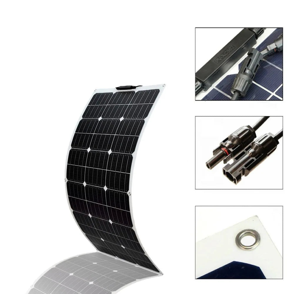 200W 18V Flexible Solar Panel Module 18V High Efficiency Battery Charger Module Waterproof Monocrystalline Boat Car RV Marine