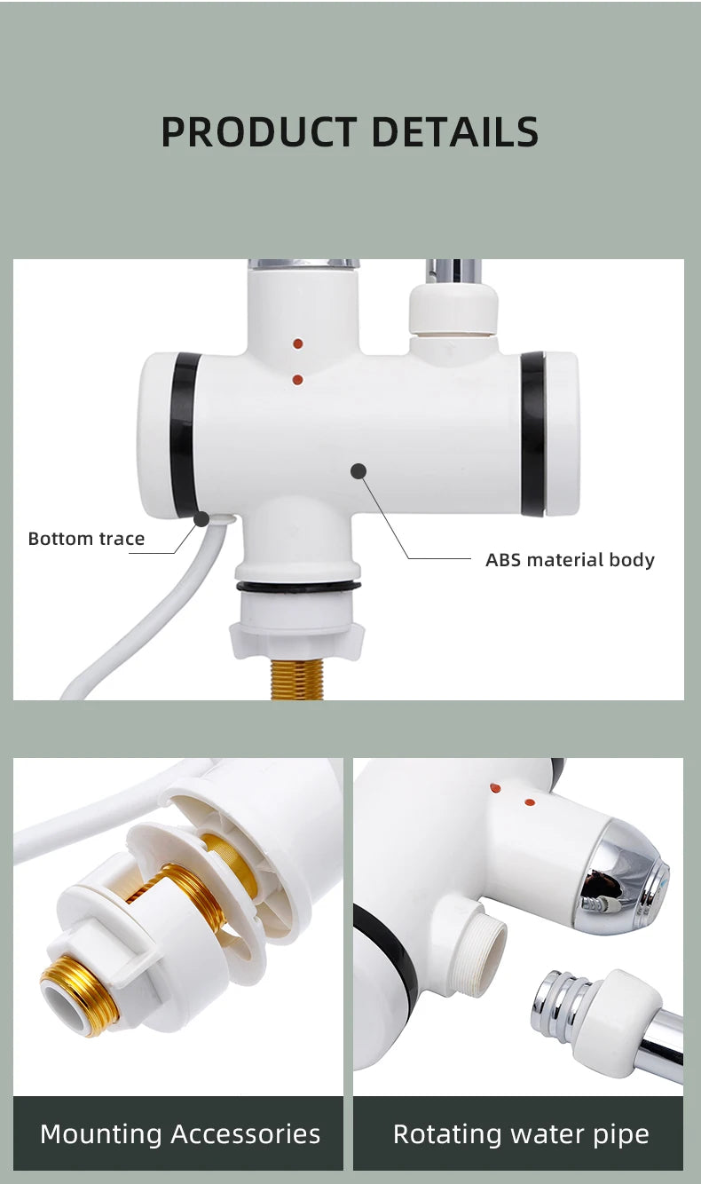 3-Second Instant Hot Water Tap Electric Heater Faucet, Cold & Hot Dual Use, Digital Temperature Display, Kitchen Bathroom Water