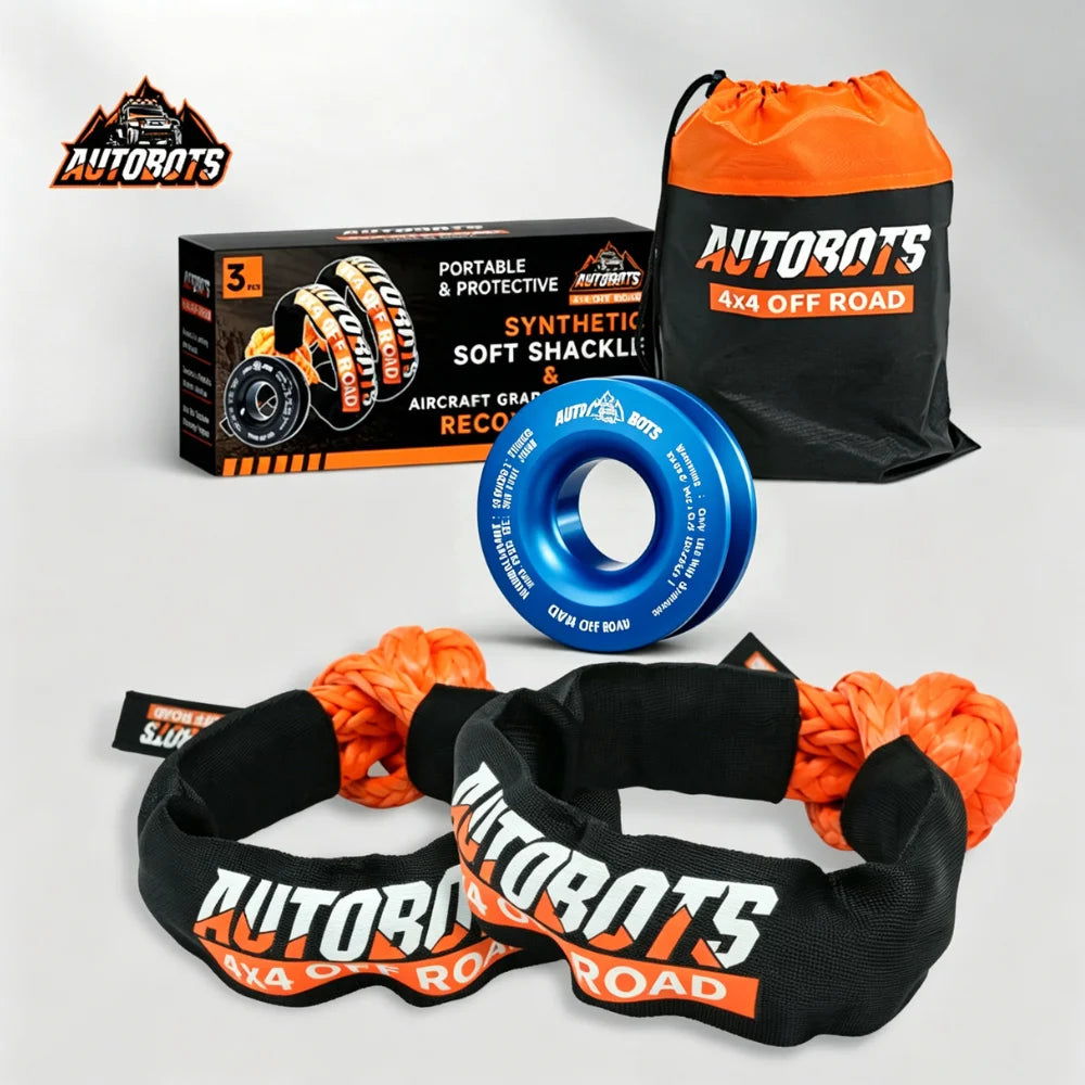 2 Winch Soft Shackle+Blue Recovery Ring Set Soft Shackle Synthetic Rope