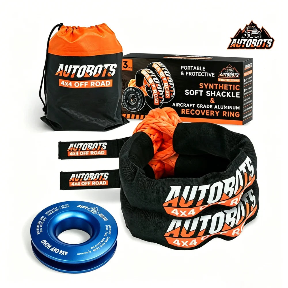 2 Winch Soft Shackle+Blue Recovery Ring Set Soft Shackle Synthetic Rope