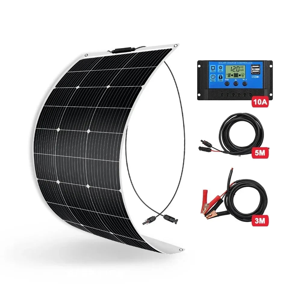 DOKIO 18V 100W Flexible Solar Panel Complete With 12V Battery Charging Controller
