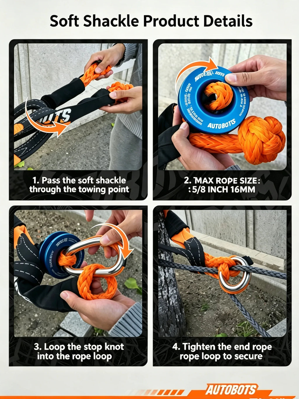 2 Winch Soft Shackle+Blue Recovery Ring Set Soft Shackle Synthetic Rope