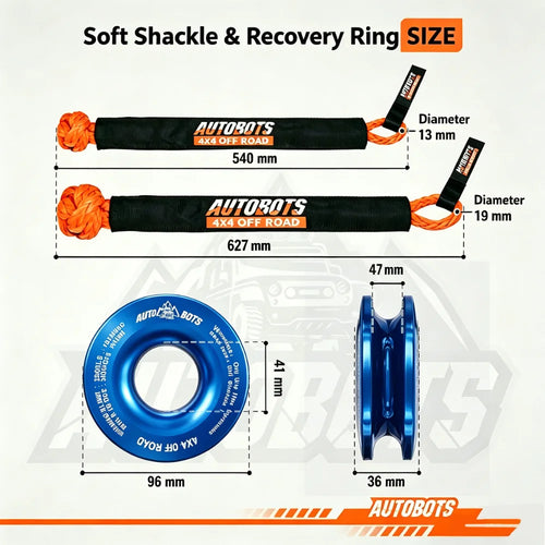2 Winch Soft Shackle+Blue Recovery Ring Set Soft Shackle Synthetic Rope