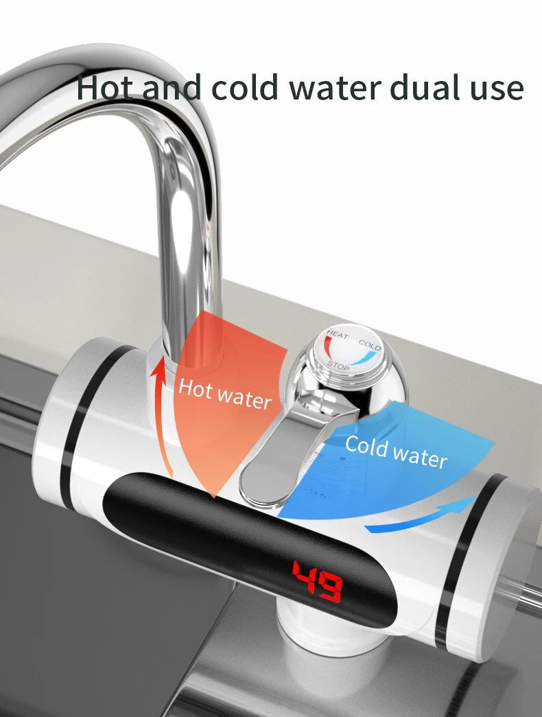 3-Second Instant Hot Water Tap Electric Heater Faucet, Cold & Hot Dual Use, Digital Temperature Display, Kitchen Bathroom Water