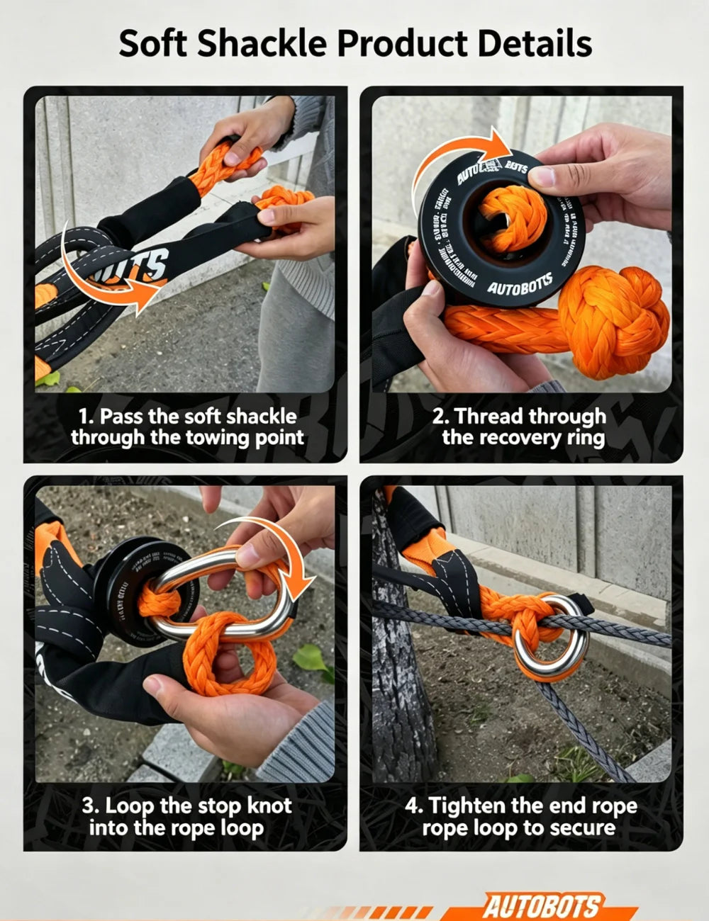Soft Shackle Black Recovery Ring Set