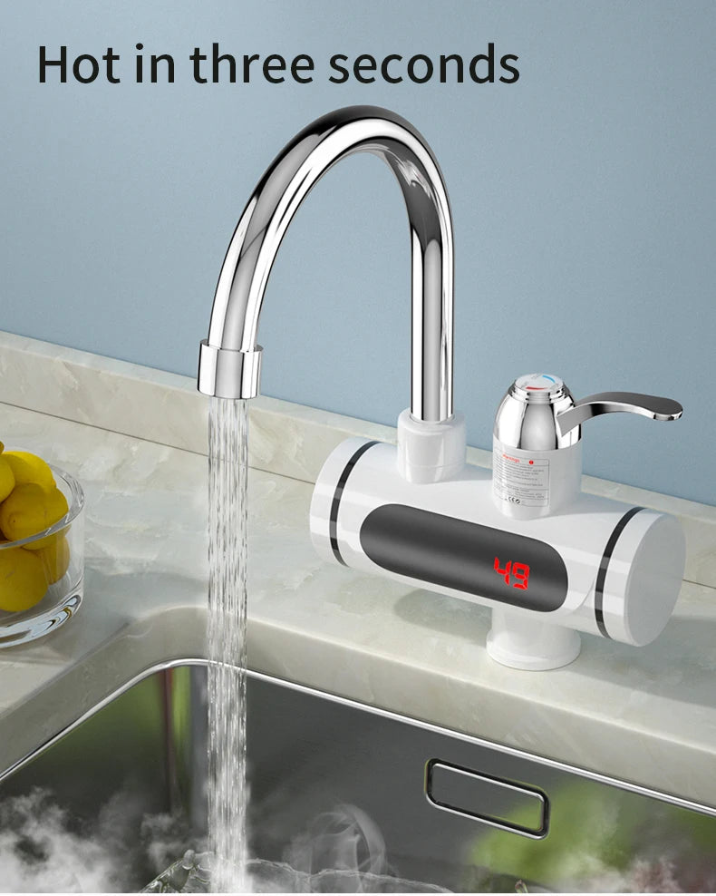 3-Second Instant Hot Water Tap Electric Heater Faucet, Cold & Hot Dual Use, Digital Temperature Display, Kitchen Bathroom Water