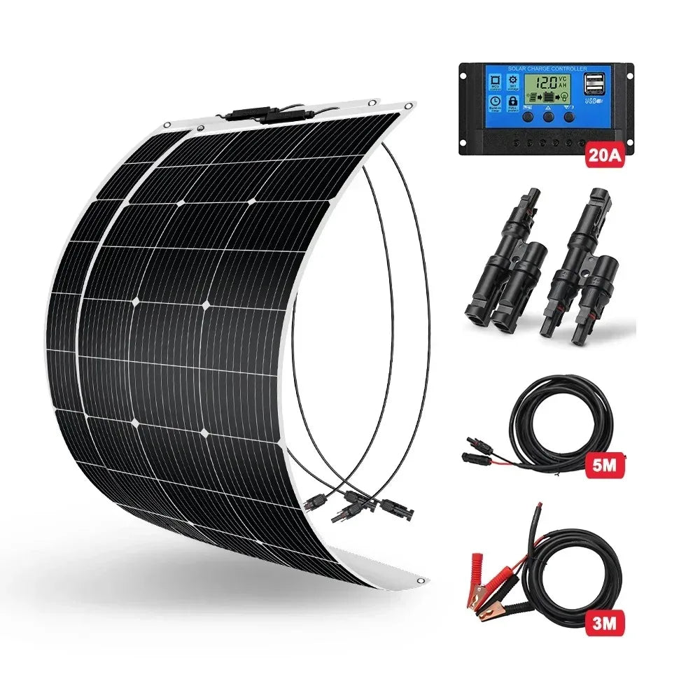 DOKIO 18V 100W Flexible Solar Panel Complete With 12V Battery Charging Controller