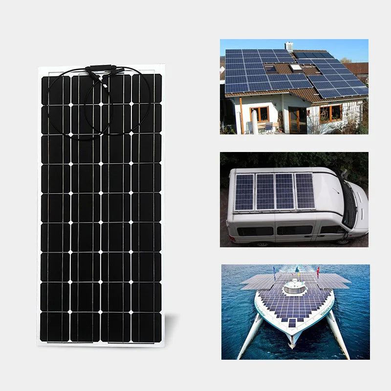 200W 18V Flexible Solar Panel Module 18V High Efficiency Battery Charger Module Waterproof Monocrystalline Boat Car RV Marine
